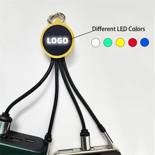 Multi Charging Cable Luminous Charger Cable Ecofriendly Wooden or Bamboo Phone Cable Customized LED logo for Promotional Gifts
