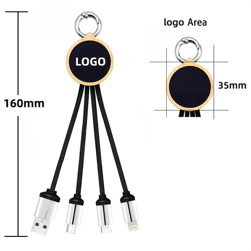Multi Charging Cable Luminous Charger Cable Ecofriendly Wooden or Bamboo Phone Cable Customized LED logo for Promotional Gifts