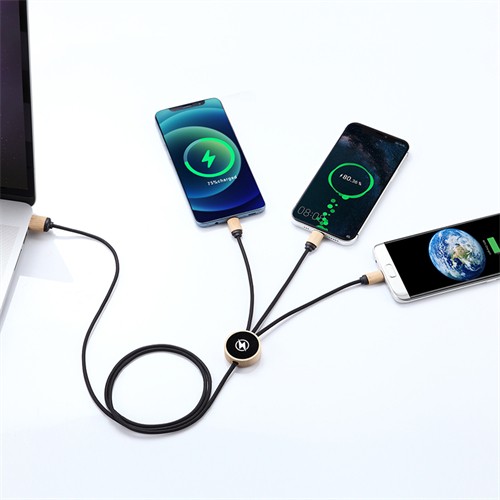 Promotional Phone Charger Cable USB Charging Cable Sustainable Wood or Bamboo Case Customized LED logo for Gifts