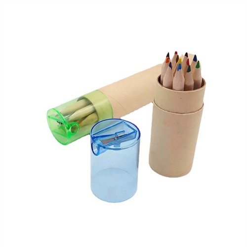 Custom Wooden Pencils Set Long or Short Color Pencils Set 6pcs or 12pcs Kraft Paper Tube with Sharpener for Promotional Gifts 