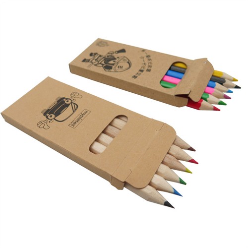 Popular 6pcs Wooden Pencils Set 12pcs Color Pencils Set  Customized Kraft Paper Box with Logo for Promotion