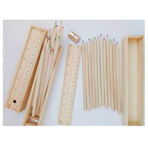 Sustainable Wooden Pencils Set Eco Color Pencils Set Customized Wooden Box Packing for Promotional Gifts