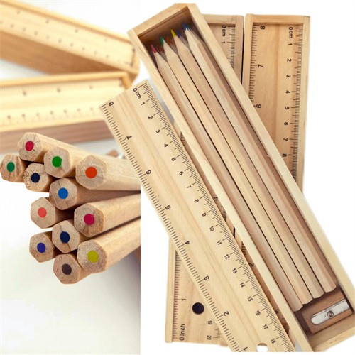Sustainable Wooden Pencils Set Eco Color Pencils Set Customized Wooden Box Packing for Promotional Gifts