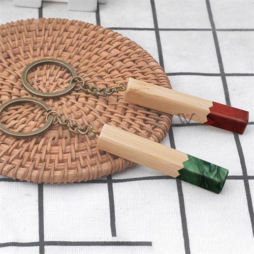 Eco-Friendly Wooden Key Chain Bamboo Keyrings Wood Keychains Resin Bottom effect with logo for Promotion