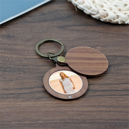 Wooden Photo Chain Round Wooden Keychains Bamboo Key Rings Customized logo for Promotional Gifts