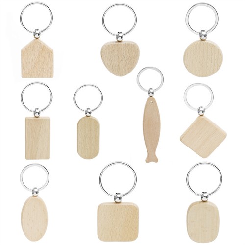 Various Shape Wooden Key Chain Simple Wood Keyrings Bamboo Models Customized logo for Promotion Gifts
