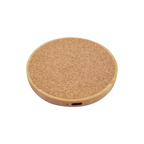 Ecofriendly Cork Wireless Charger Soft Wood Wireless Charging Station Round Model Bamboo or Wooden Base Customized logo for Promotion