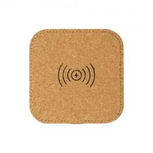 Sustainable Soft Wood Wireless Charger Slim Square Wireless Charging Station Cork Phone Charger Customized logo for Promotion