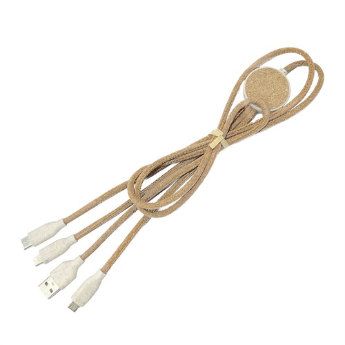 Promotional Phone Charging Cable Multi USB Cable Recycled Cork Charger Cable Soft Wood Cable Customized for Gifts