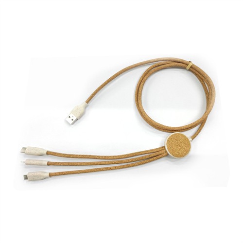 Promotional Phone Charging Cable Multi USB Cable Recycled Cork Charger Cable Soft Wood Cable Customized for Gifts