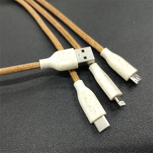 Promotional Phone Charging Cable Multi USB Cable Recycled Cork Charger Cable Soft Wood Cable Customized for Gifts