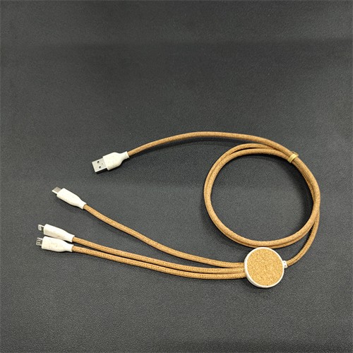 Promotional Phone Charging Cable Multi USB Cable Recycled Cork Charger Cable Soft Wood Cable Customized for Gifts