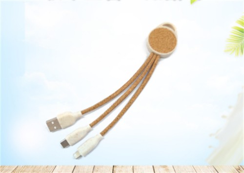Customized Charging Cable Multi USB Charger Cable Recycled Cork Cable Soft Wood Cable Sustainable Cable for Promotional Gifts