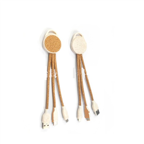 Customized Charging Cable Multi USB Charger Cable Recycled Cork Cable Soft Wood Cable Sustainable Cable for Promotional Gifts