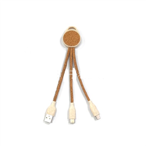 Customized Charging Cable Multi USB Charger Cable Recycled Cork Cable Soft Wood Cable Sustainable Cable for Promotional Gifts