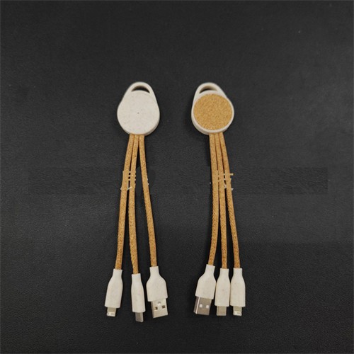 Customized Charging Cable Multi USB Charger Cable Recycled Cork Cable Soft Wood Cable Sustainable Cable for Promotional Gifts