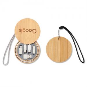 Mobile Phone Charging Kit Portable Charger Cables Set Sustainable Wooden or Bamboo box Customized logo for Promotion