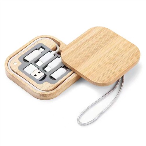 Multi Mobile Phone Charging Set Portable Charger Cables Kit Ecofriendly Wooden or Bamboo box Customized logo for Promotional Gifts