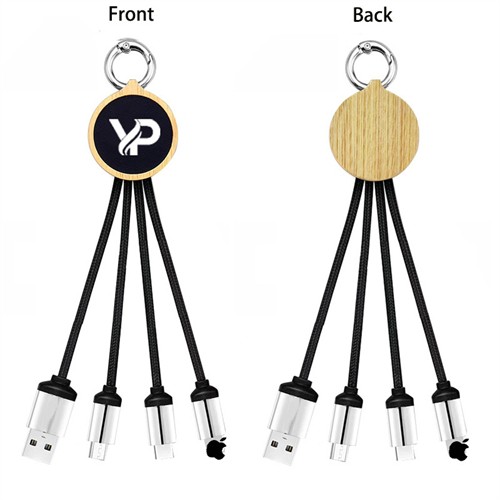 Multi Charging Cable Luminous Charger Cable Ecofriendly Wooden or Bamboo Phone Cable Customized LED logo for Promotional Gifts