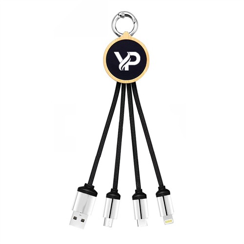 Multi Charging Cable Luminous Charger Cable Ecofriendly Wooden or Bamboo Phone Cable Customized LED logo for Promotional Gifts