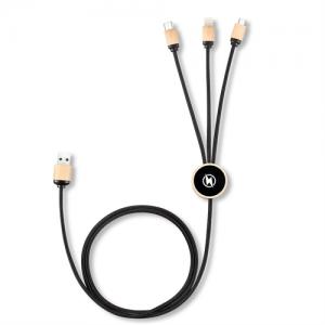 Promotional Phone Charger Cable USB Charging Cable Sustainable Wood or Bamboo Case Customized LED logo for Gifts