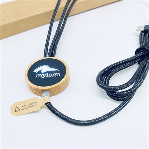 Promotional Phone Charger Cable USB Charging Cable Sustainable Wood or Bamboo Case Customized LED logo for Gifts