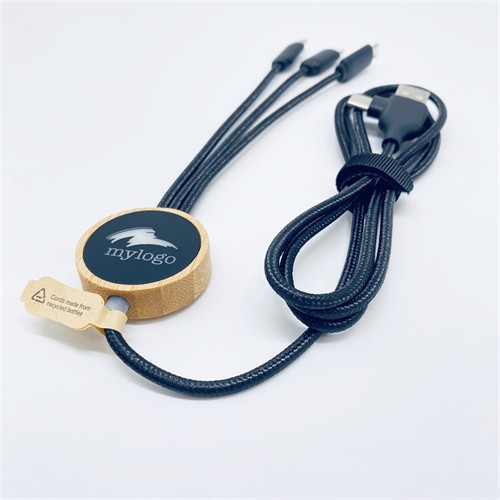 Promotional Phone Charger Cable USB Charging Cable Sustainable Wood or Bamboo Case Customized LED logo for Gifts
