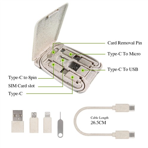 Charging Cable Set Eco Charger Cable Box Sustainable Wheat Straw Customized logo for Promotional Gifts