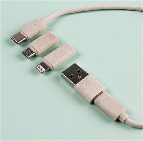 Charging Cable Set Eco Charger Cable Box Sustainable Wheat Straw Customized logo for Promotional Gifts