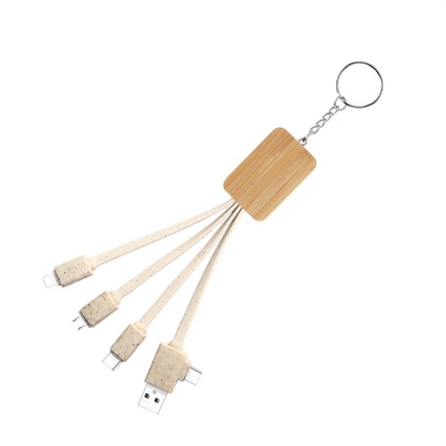 Wooden Charging Cable Bamboo Charger Cable Multi Connector Dual Input Cable Sustainable Wheat Straw Phone Cable Customized logo for Promotion