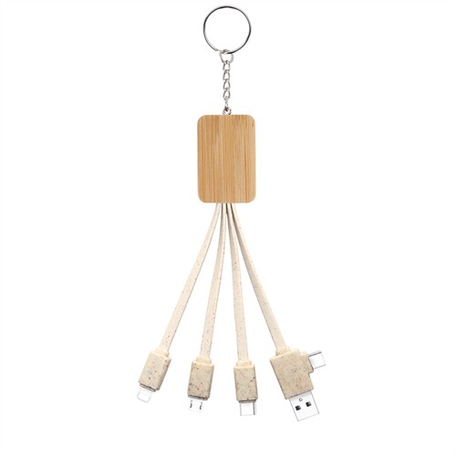 Wooden Charging Cable Bamboo Charger Cable Multi Connector Dual Input Cable Sustainable Wheat Straw Phone Cable Customized logo for Promotion