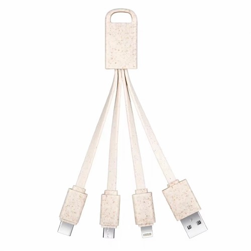 Recycled Charger Cable Multi Connector Phone Charging Cable Sustainable Wheat Straw Cable Customized logo for Promotional Gifts