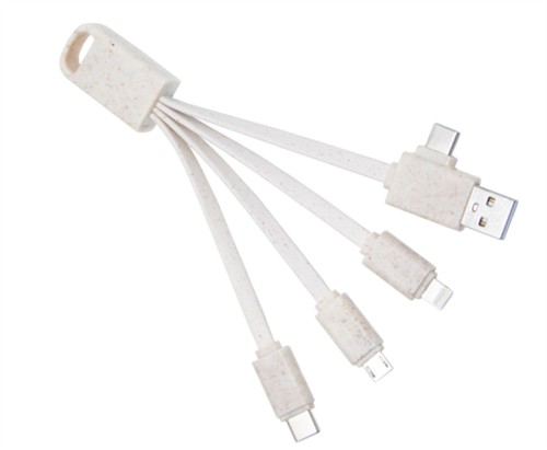 Recycled Charger Cable Multi Connector Dual Input Phone Charging Cable Sustainable Wheat Straw Cable Customized logo for Promotional Gifts