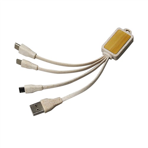 Ecofriendly Charging Cable USB Charger Cable Multi Connector Phone Cable Sustainable Wheat Straw Cable Customized logo on Wood or Bamboo for Promotion