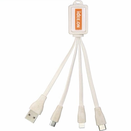 Ecofriendly Charging Cable USB Charger Cable Multi Connector Phone Cable Sustainable Wheat Straw Cable Customized logo by Epoxy Doming Stickers for Promotion