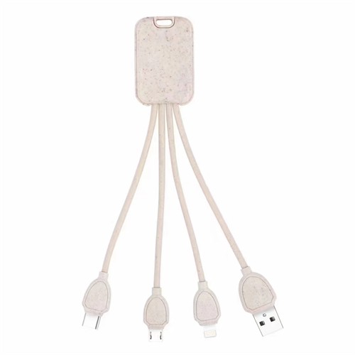 Sustainable Phone Charging Cable USB Charger Cable Multi Connector Cable Recycled Wheat Straw Cable OEM logo for Promotional Gifts