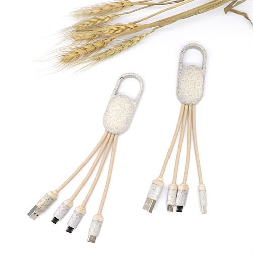 Multifunctional Phone Charger Cable Buckle Charging Cable Recycled Wheat Straw Cable with Carabiner OEM logo for Promotion