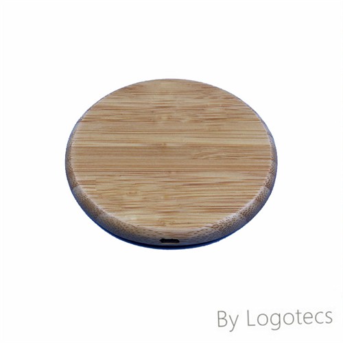 Classic Round Wireless Charger in Bamboo or Wood Integrated case with Custom logo for Promotion