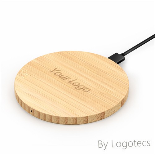 Classic Round Wireless Charger in Bamboo or Wood Split Case with Custom logo for Promotion 