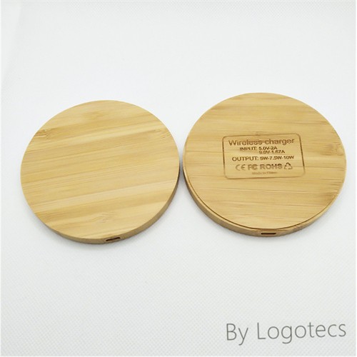 Classic Round Wireless Charger in Bamboo or Wood Split Case with Custom logo for Promotion 