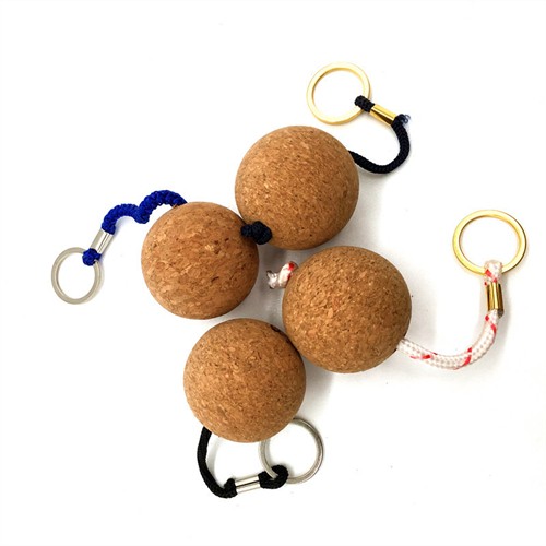 Sustainable Soft Wood Key Chains Ecofriendly Cork Keychain Round Ball Keyrings Customized  logo for Promotion