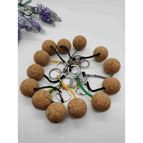 Sustainable Soft Wood Key Chains Ecofriendly Cork Keychain Round Ball Keyrings Customized  logo for Promotion