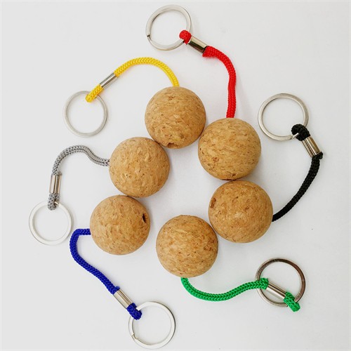 Sustainable Soft Wood Key Chains Ecofriendly Cork Keychain Round Ball Keyrings Customized  logo for Promotion