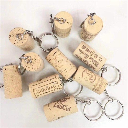 Soft Wood Key Chains Ecofriendly Cork Plug Cork Stopper Keyrings Customized logo for Promotion