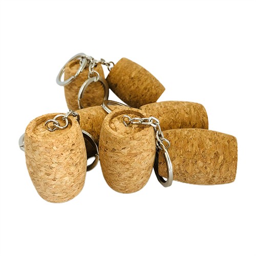 Cork Barrel Soft Wood Key Chains Ecofriendly Cork Bottle Keyrings Customized logo for Promotional Gifts