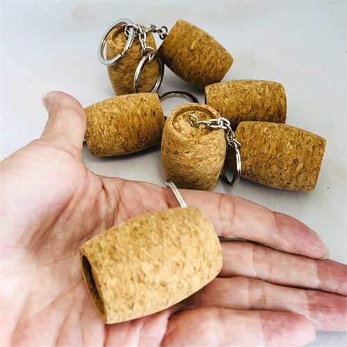 Cork Barrel Soft Wood Key Chains Ecofriendly Cork Bottle Keyrings Customized logo for Promotional Gifts