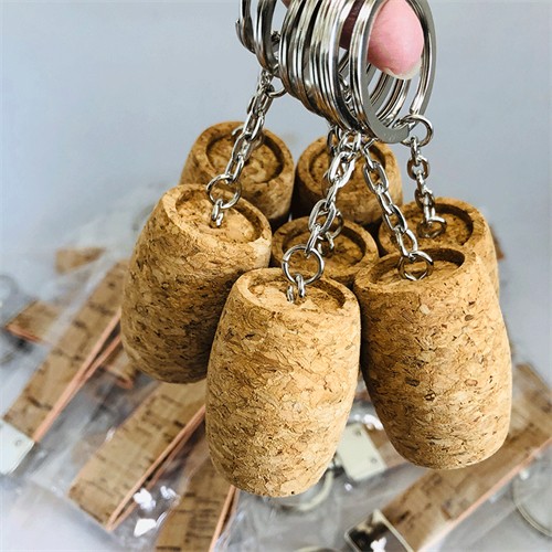 Cork Barrel Soft Wood Key Chains Ecofriendly Cork Bottle Keyrings Customized logo for Promotional Gifts