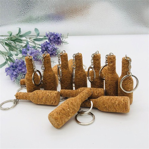 Cork Barrel Soft Wood Key Chains Ecofriendly Cork Bottle Keyrings Customized logo for Promotional Gifts