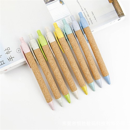 New Sale Cork Pen Wheat Straw Pen Sustainable Writing Pen Customized Logo for Promotion