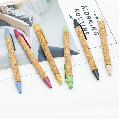 New Sale Cork Pen Wheat Straw Pen Sustainable Writing Pen Customized Logo for Promotion